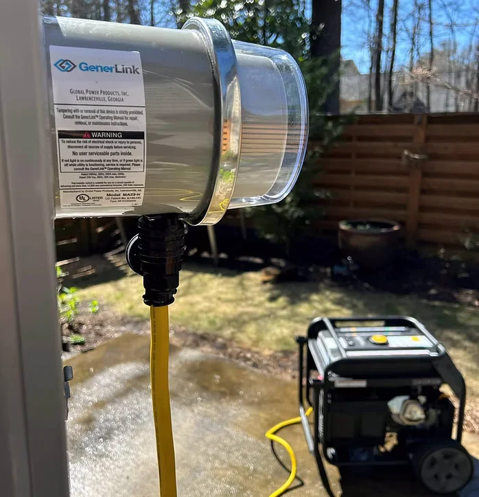 GenerLink transfer switch installed behind a home hydro meter by Speedy Electric — authorized GenerLink dealer Ontario